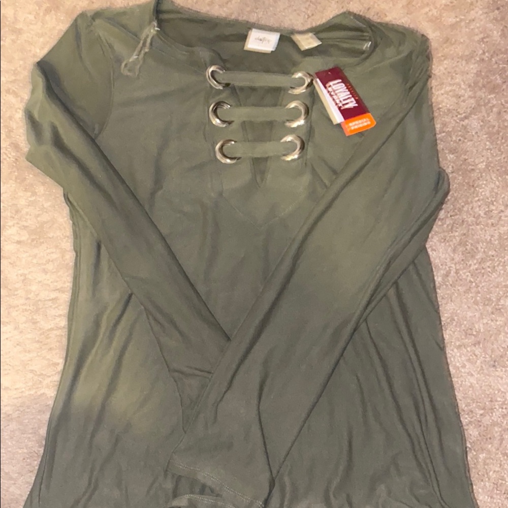 Olive Green Lace-Up Women's Top